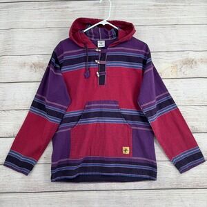 Katmandu Woven Cotton Hoodie Mens Medium Purple Red Striped Baja Toggle Pullover